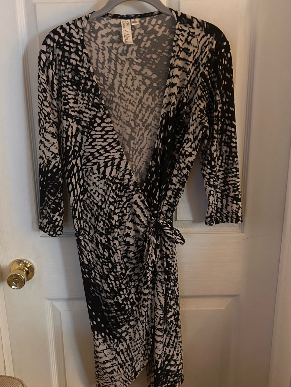 Emma & Michele Black and White Abstract Wrap Dress